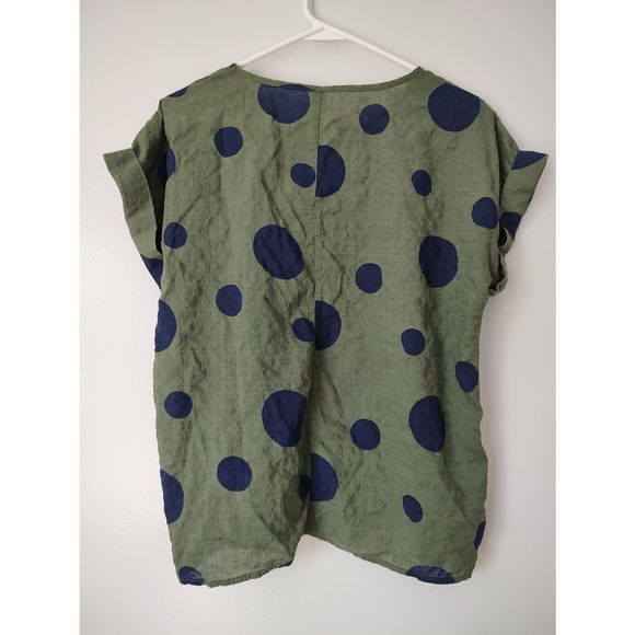 Emery Rose blouse size medium green blue polka dots cap sleeve - Picture 6 of 6